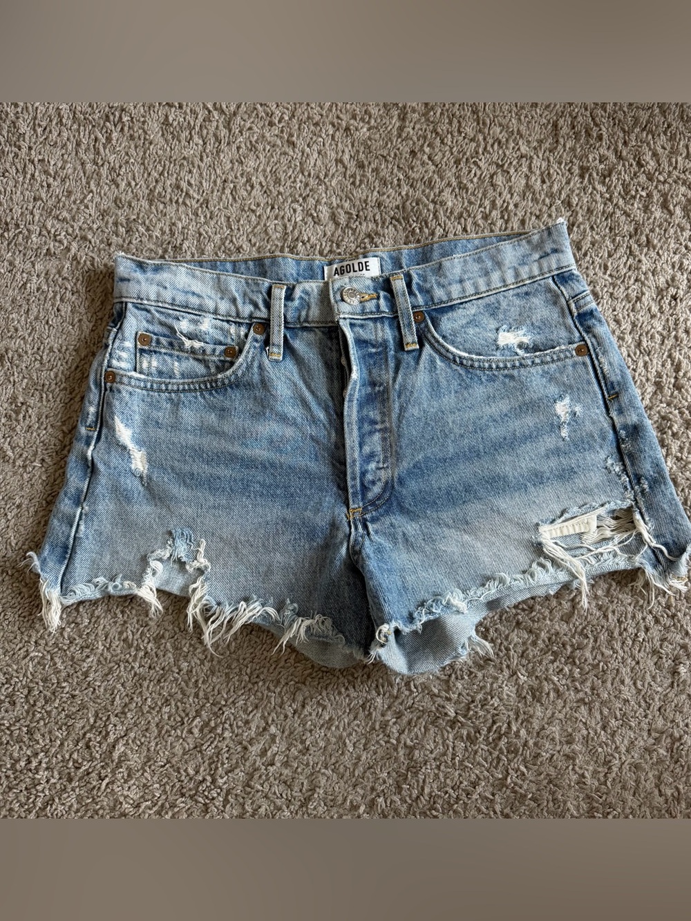 AGOLDE Distress Button Fly Denim Shorts